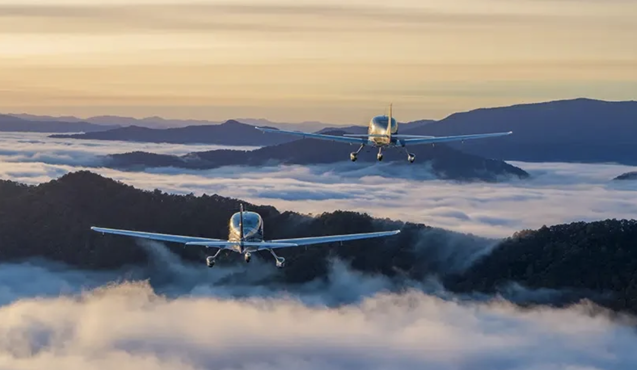 Cirrus aircraft flying over East Tennessee mountains near Maryville