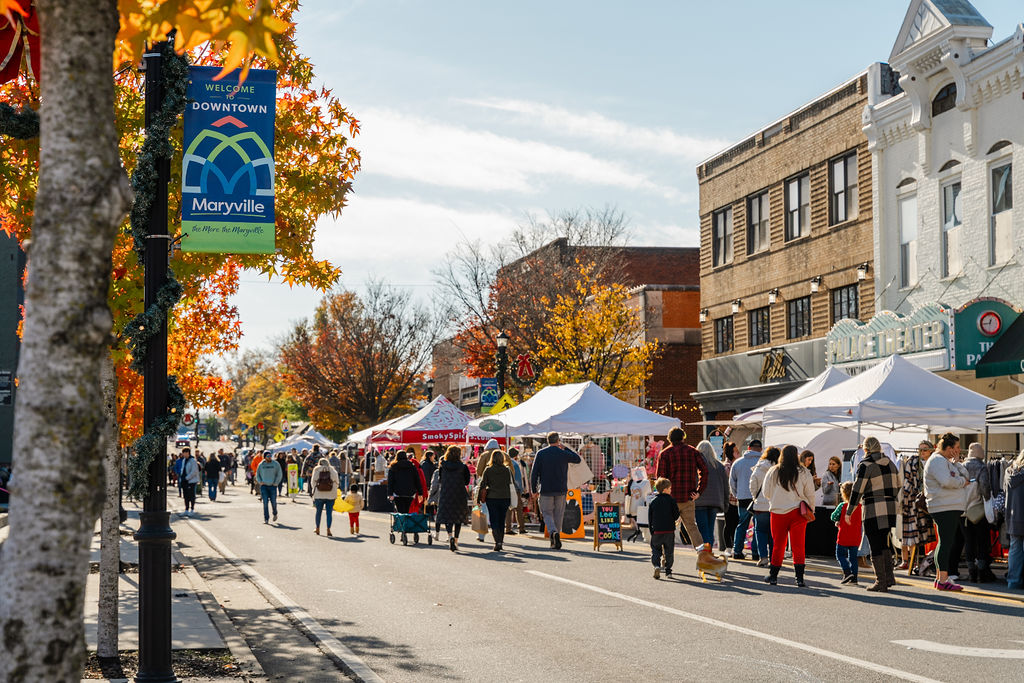 Downtown Maryville Tennessee festival on Broadway near the Capitol Theatre and Bella Restaurant